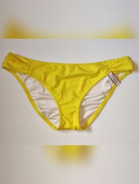 Victoria Secret Large LG Bikini Bottom Ruffle Ruched Side Vibrant Yellow NWT